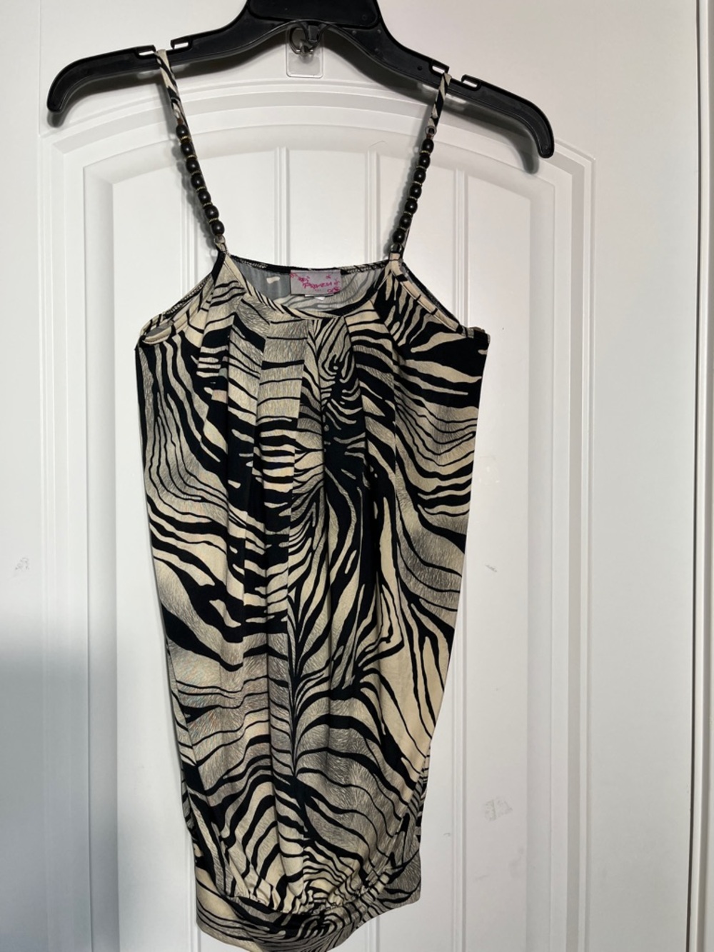 Zebra Print Beaded Strap Tank Top